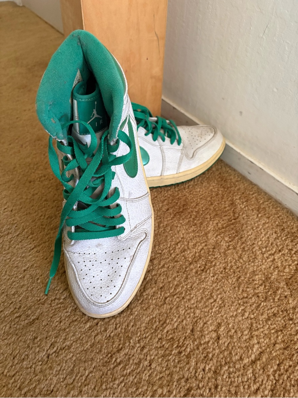 Vintage Jordan White High-Top Sneakers with Green Accents